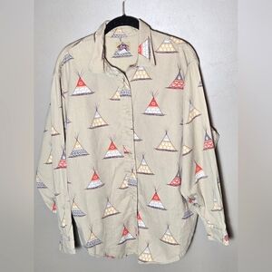 Vintage Men's Barn Fly Western Teepee Rustic Cowboycore Button Down Shirt, Large